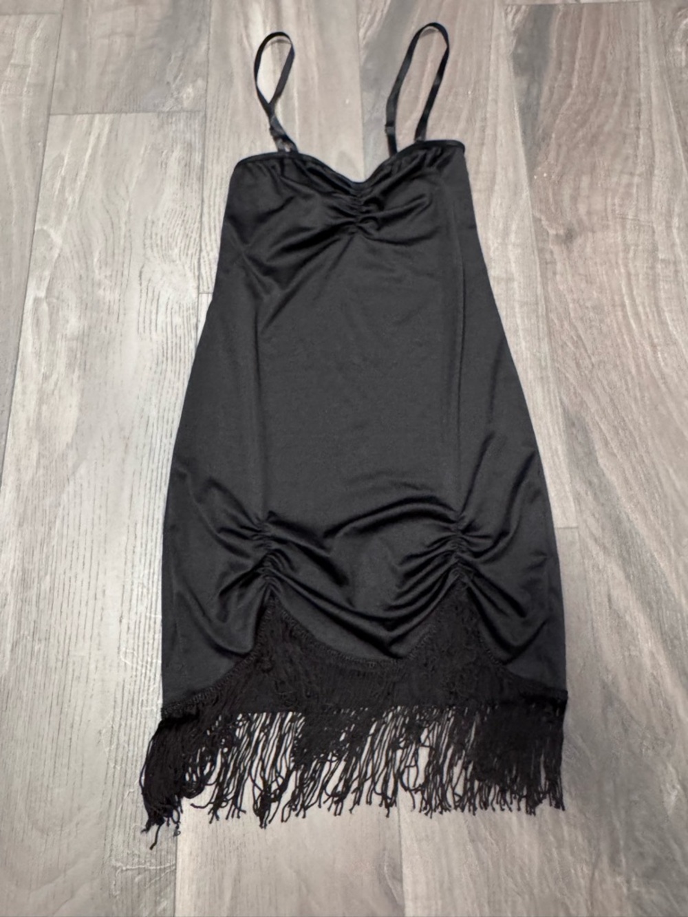 Coquette Lingerie Black Satin Slip With Fringe Women’s Size Small